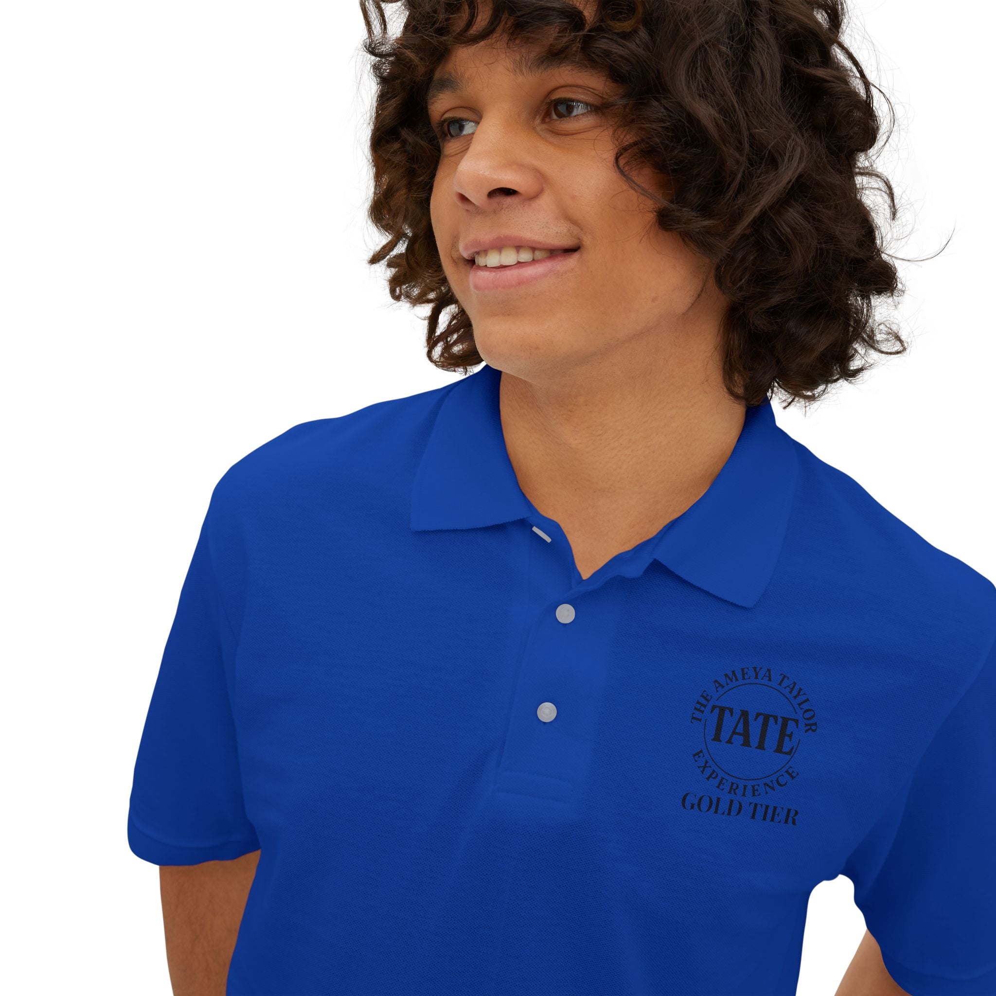 Men’s Blue Gold Tier Piqué Polo Shirt, Casual Comfort Polo, Everyday Wear Polo Shirt, Stylish Men’s Polo, The Ameya Taylor Experience Gold Tier Blue Polo